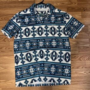 Aztec Pattern Blue and White Men's Shirt